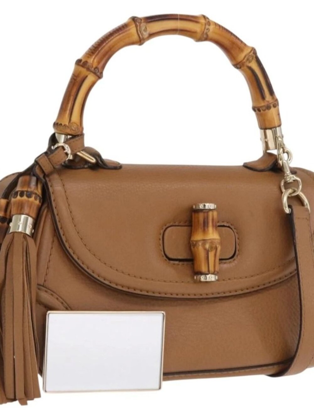 GUCCI New Bamboo Tote Bag Leather 2way Brown Gold 254884 Auth hk3362V